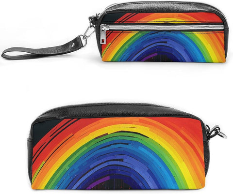 Oxavio Rainbow Leather Pencil Case – Large Capacity Double Compartment Travel Cosmetic Bag for Men & Women