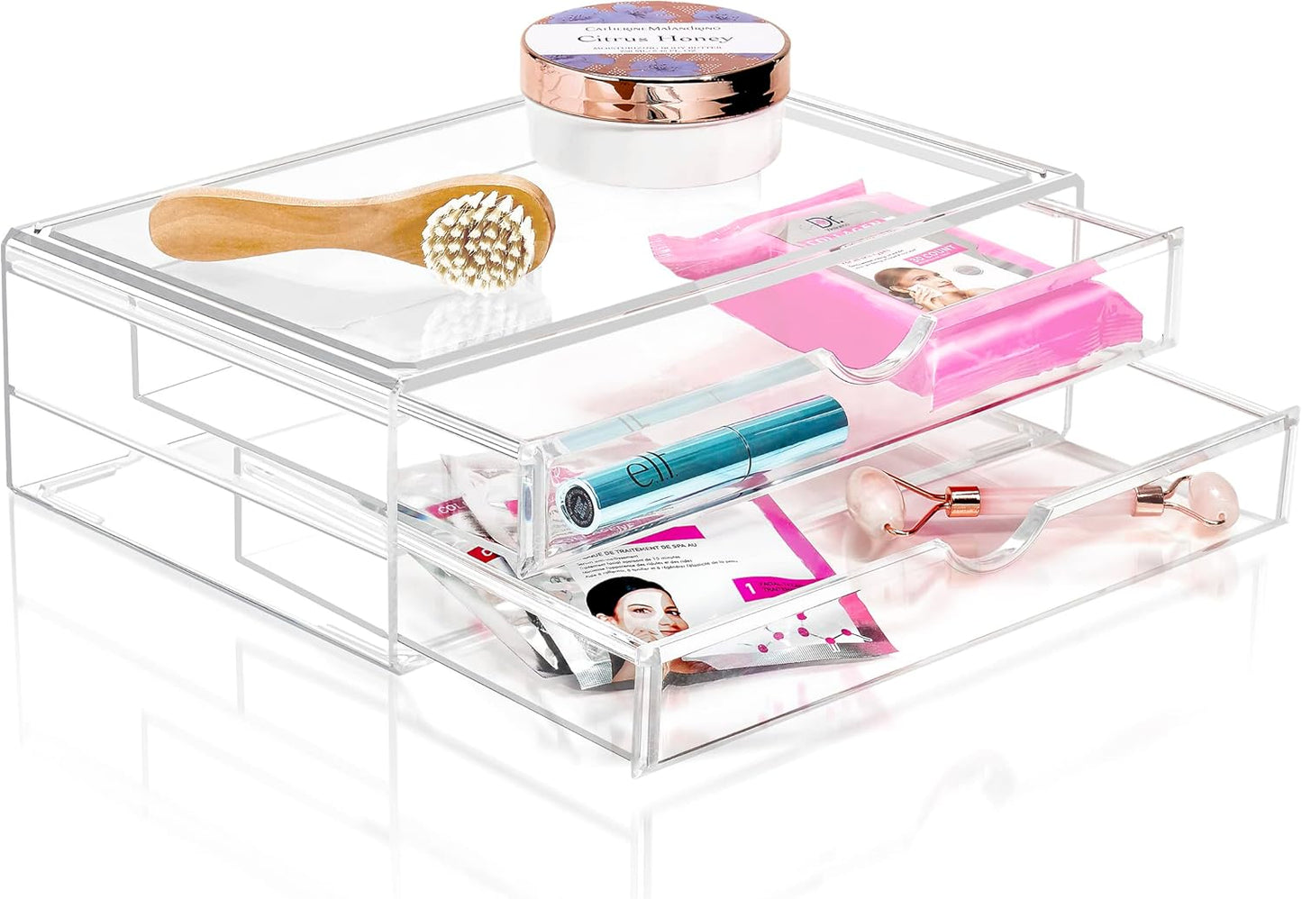 Oxavio Sorbus Stackable Acrylic Makeup Drawers – Set of 2 Clear Storage Drawers for Beauty Supplies