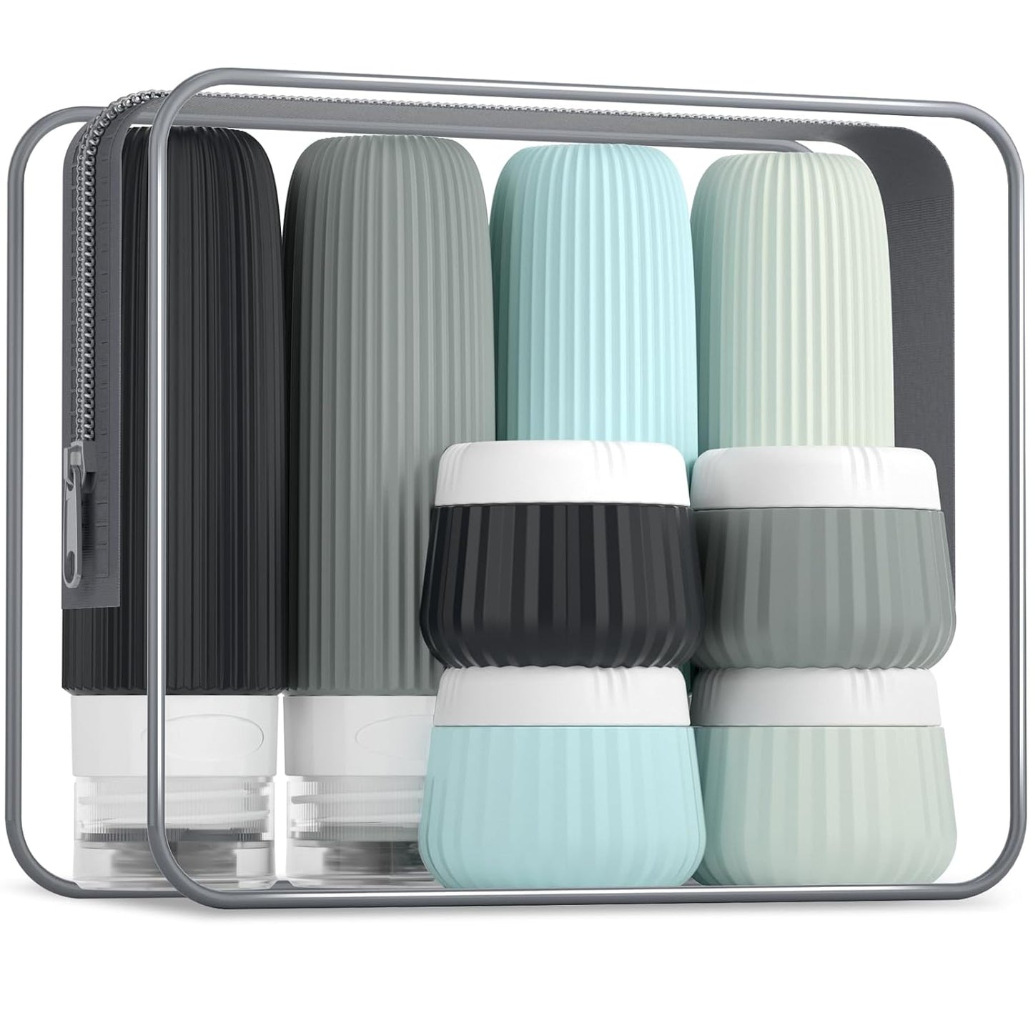 Oxavio 8-Pack Leakproof Silicone Travel Bottles – TSA Approved Travel Size Toiletry Set with Clear Bag