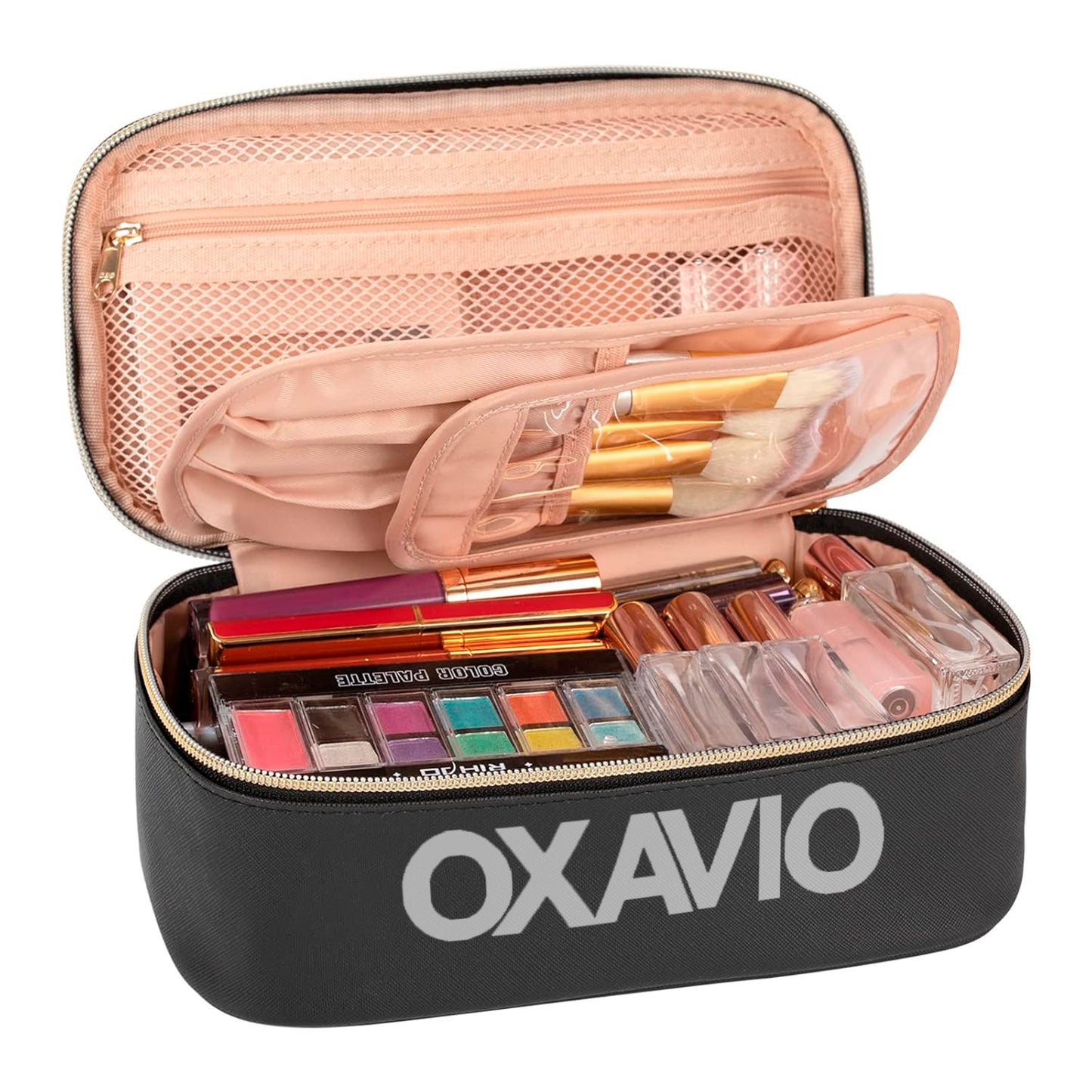 Oxavio Small Portable Travel Cosmetic Bag for Women - Black