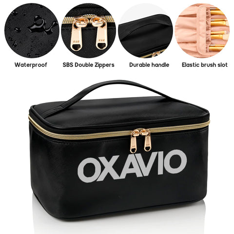 Oxavio Portable Large Capacity Makeup Organizer Bag with Divider - Black